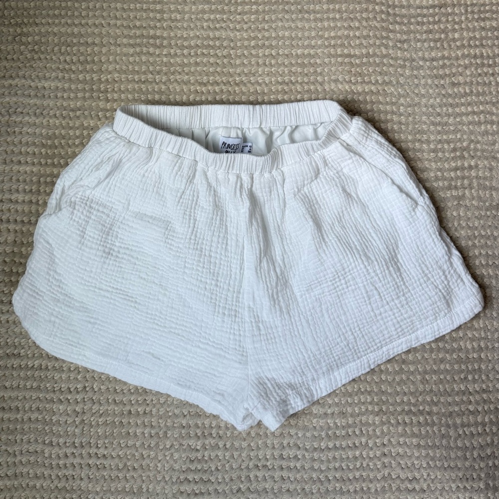 Princess Polly white gauze shorts